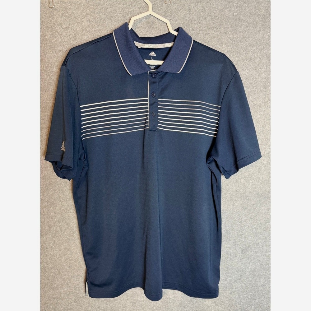 Adidas Golf Polo Shirt Large Navy Blue Striped Performance Athletic Gorpcore‎